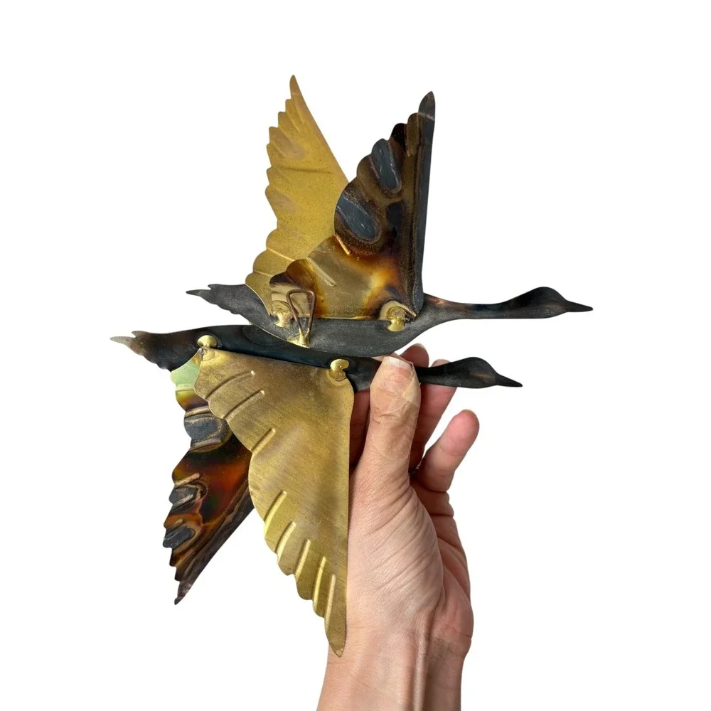 Vintage Brutalist Metal Geese Wall Art Mid Century Brass‎ Copper Flying Birds